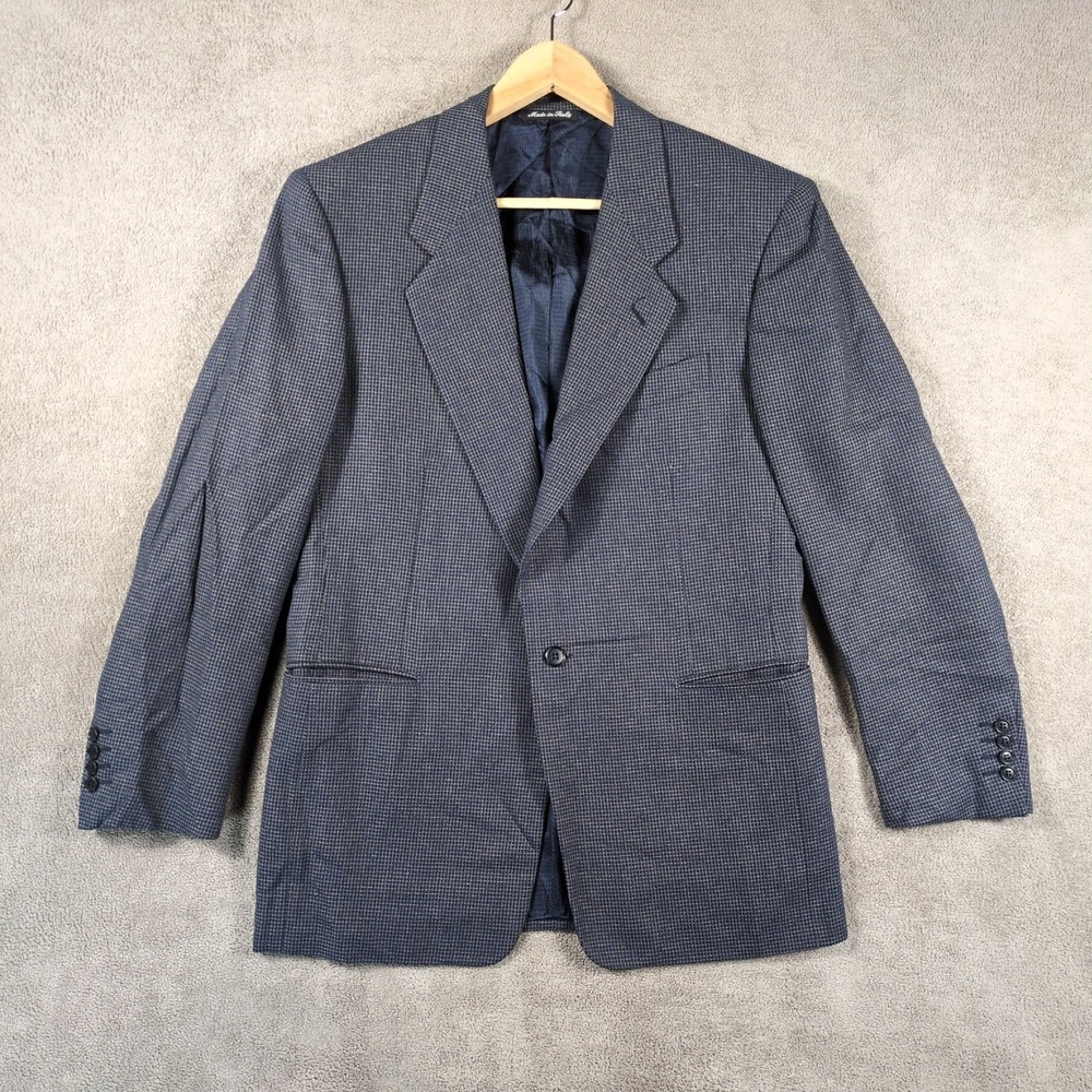 Barcelino Novecento Blazer Jacket Mens 48R Blue Gingham Check Notch Lapel Formal